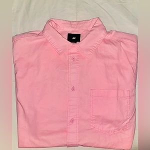 H&M Shirt Men’s Medium Pink Button Up Short Sleeve Casual Dress Shirr Adult